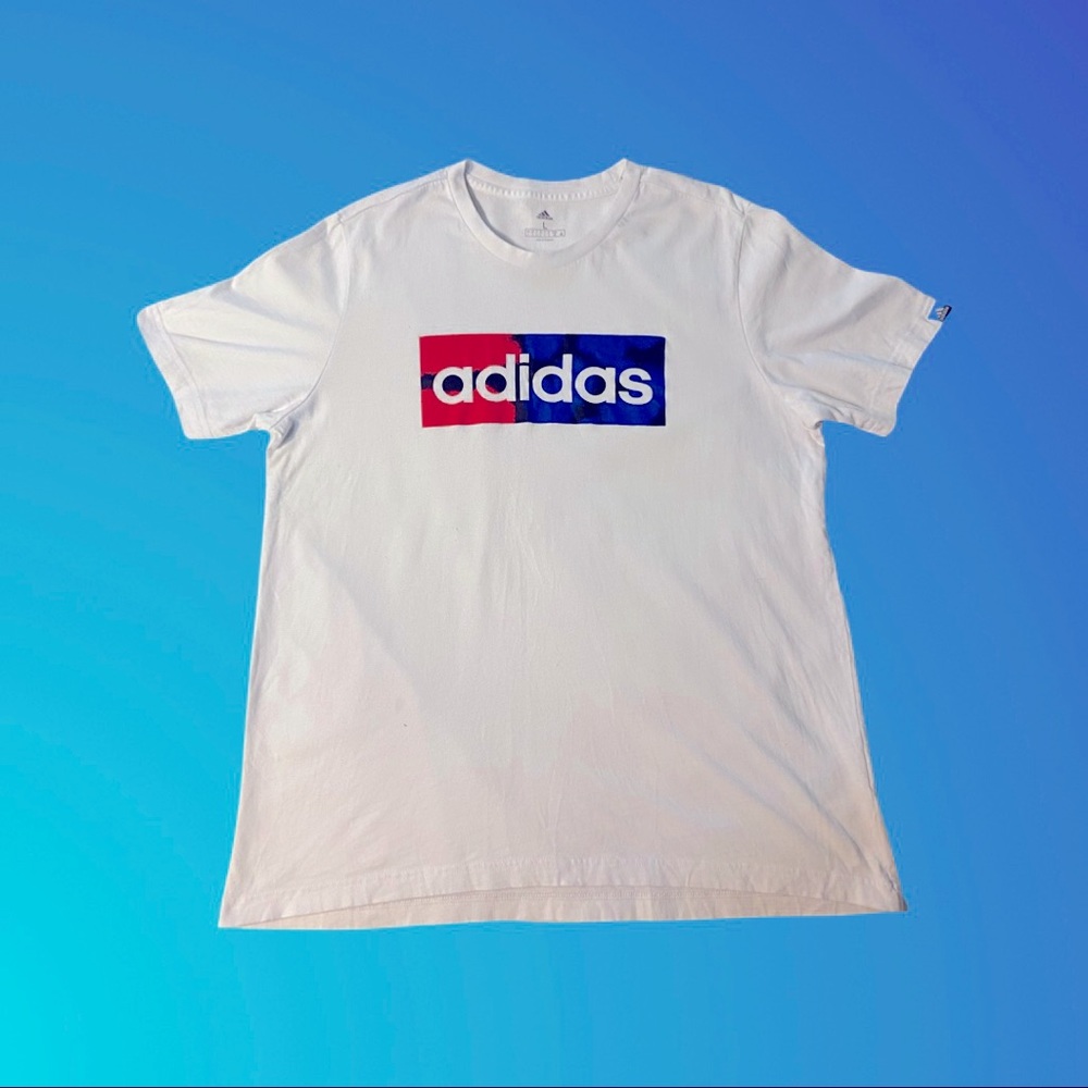 Adidas T- Shirt with Red, Blue and Black Splotch Logo | Size: L | 100% Cotton